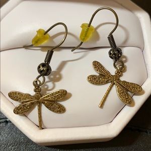 Vintage /Antique Dragonfly, French wire Earrings.